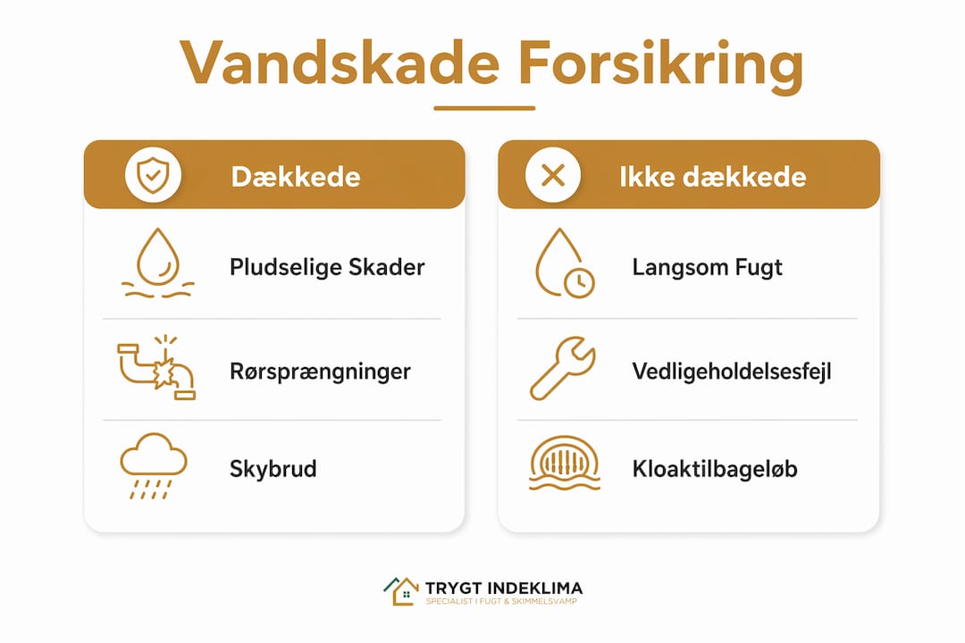 Grafisk oversigt over dækkede og ikke-dækkede vandskader.