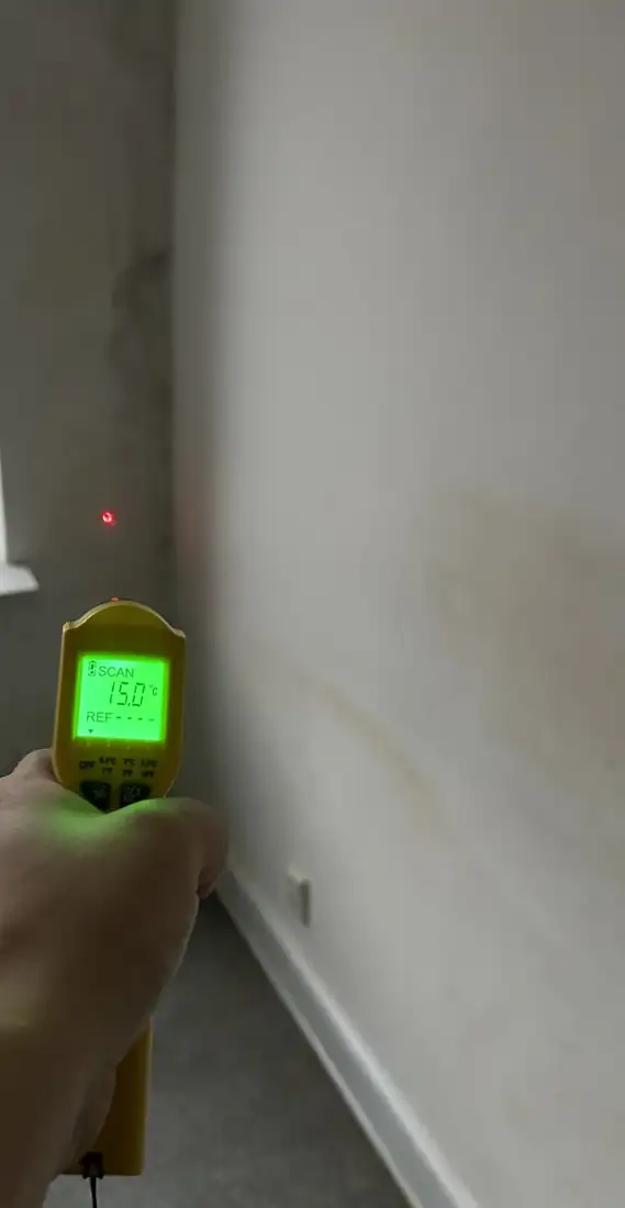 Måling af overfladetemperatur på kold ydervæg med skimmelplet