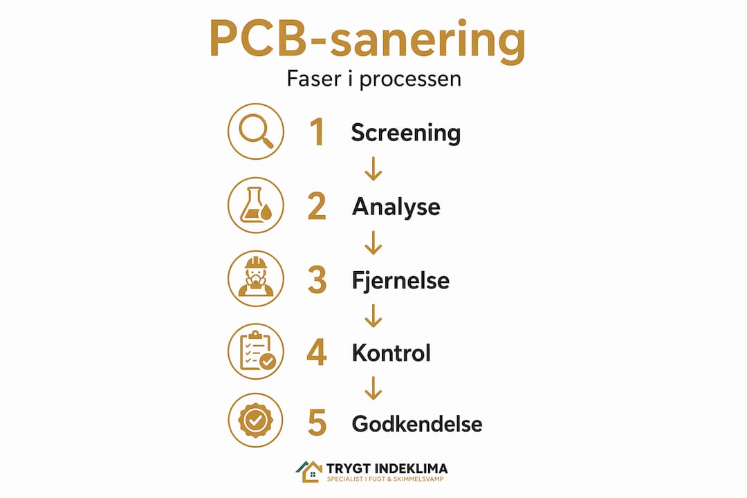 Grafisk oversigt over de forskellige faser i en PCB-sanering