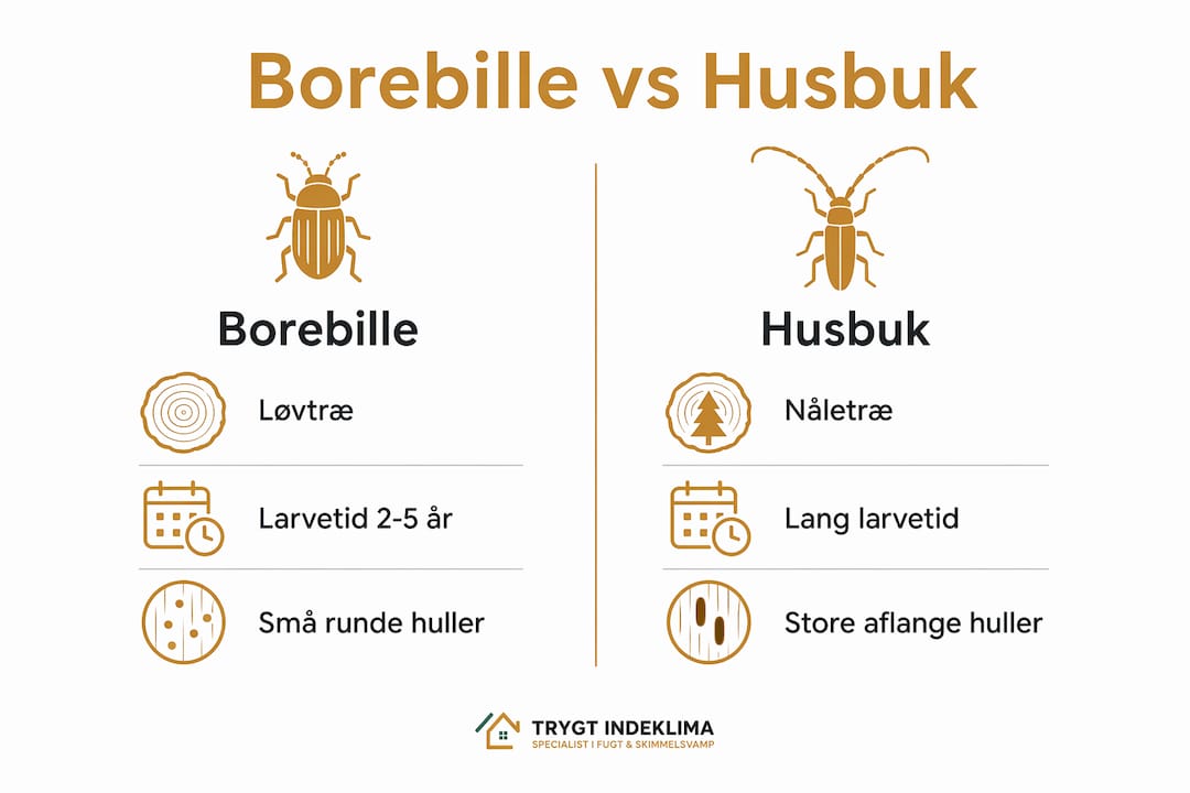 Visuel guide: Sådan kender du forskel på borebille og husbuk