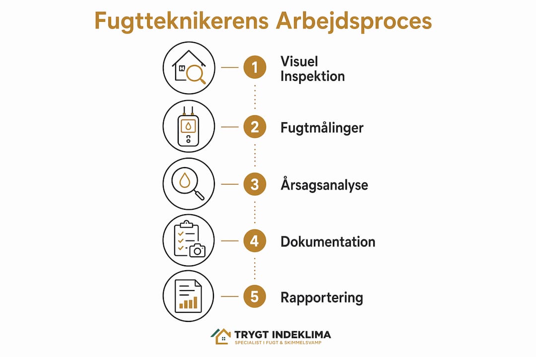 Grafisk oversigt: sådan arbejder en fugttekniker i hjemmet.