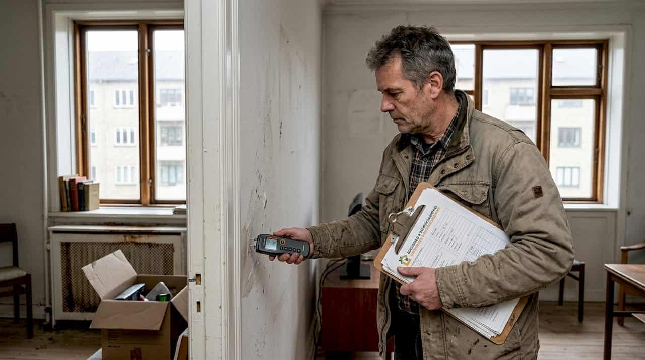En bygningssagkyndig gennemgår en bolig, der vurderes som usikker at bo i.
