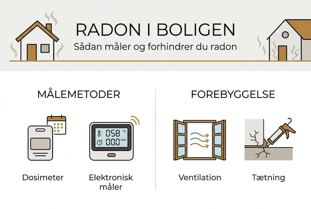 Infografik om radonmåling og forebyggelse