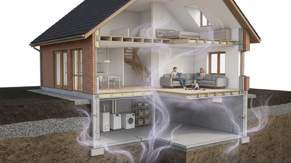 Forstå radon: beskyt din bolig mod usynlig fare 1 Hus med radon og indendørs liv