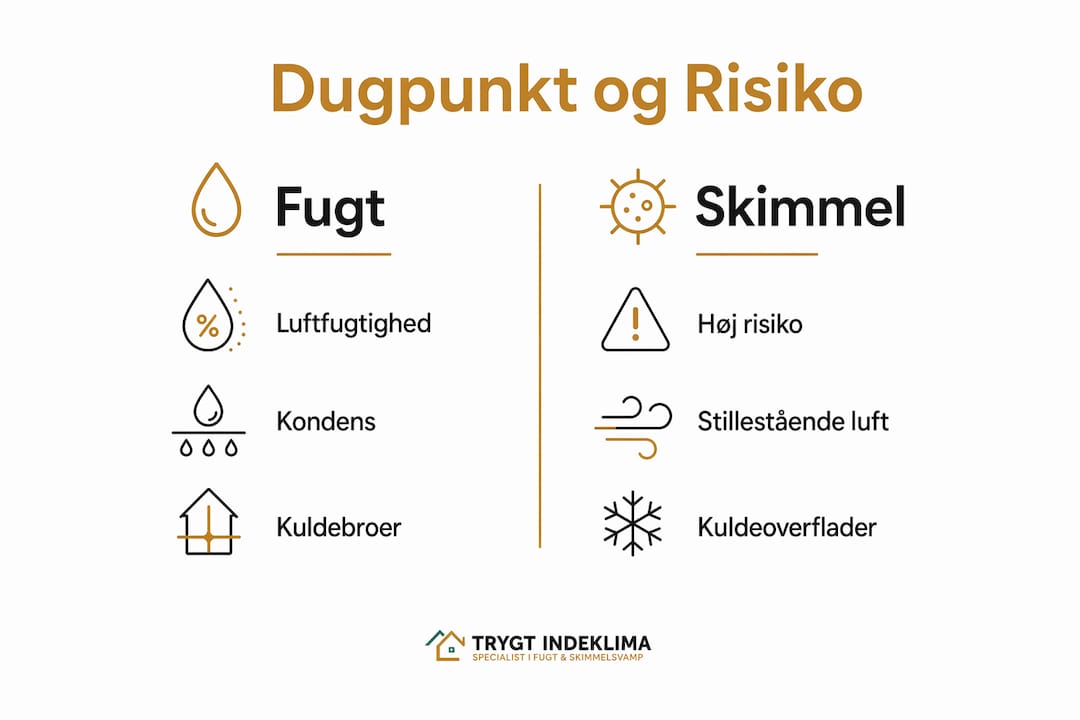 Dugpunkt forklaret simpelt for boligejere 3 Oversigtsgrafik: Faktorer der påvirker dugpunktet og risikoen for skimmelsvamp
